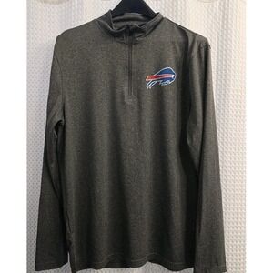RARE Authentic‎ NFL Gray BUFFALO BILLS Quarter-Zip PULLOVER JACKET M TWO LOGOS